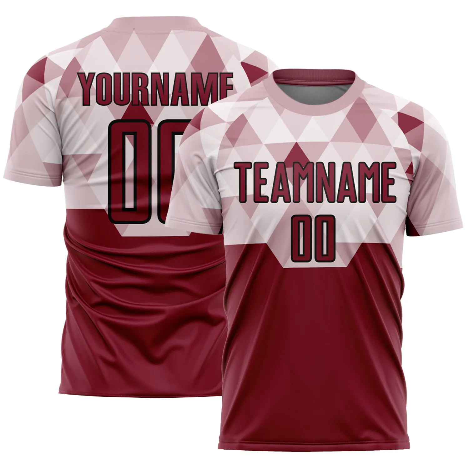 Custom Crimson Black Geometric Shapes Sublimation Soccer Uniform Jersey