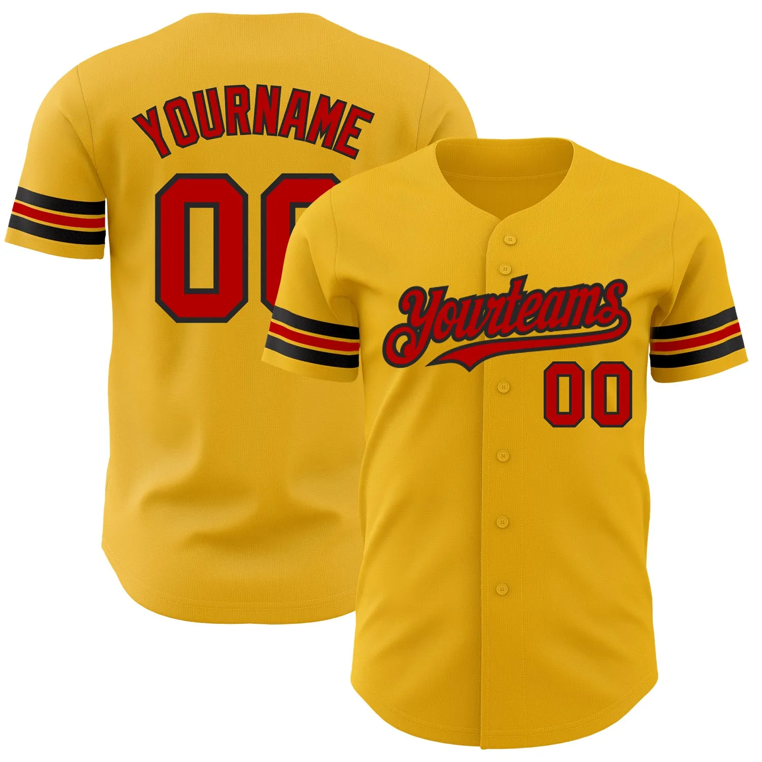 Custom Gold Red-Black Authentic Baseball Jersey