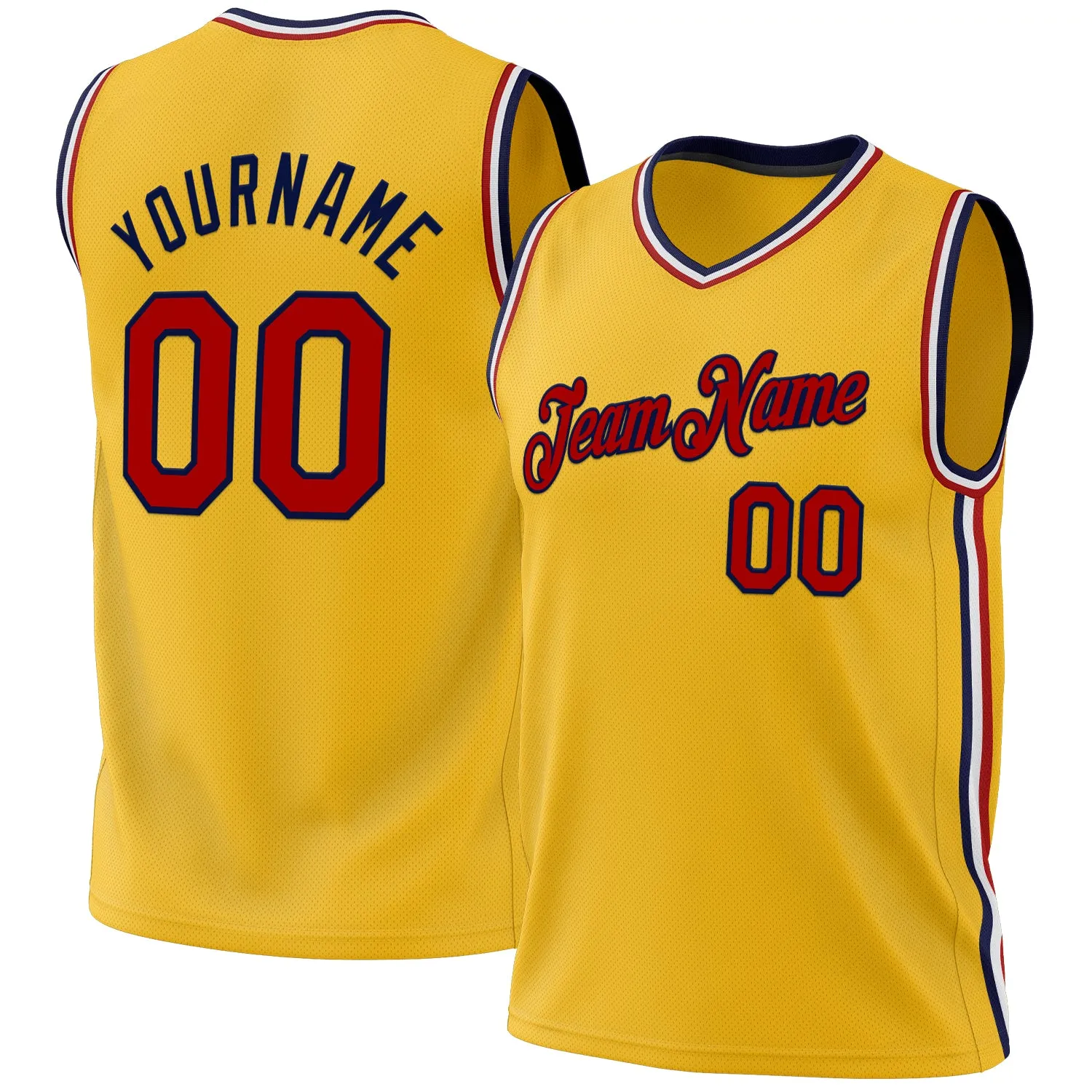 Custom Gold Red Navy-White Authentic Throwback Basketball Jersey