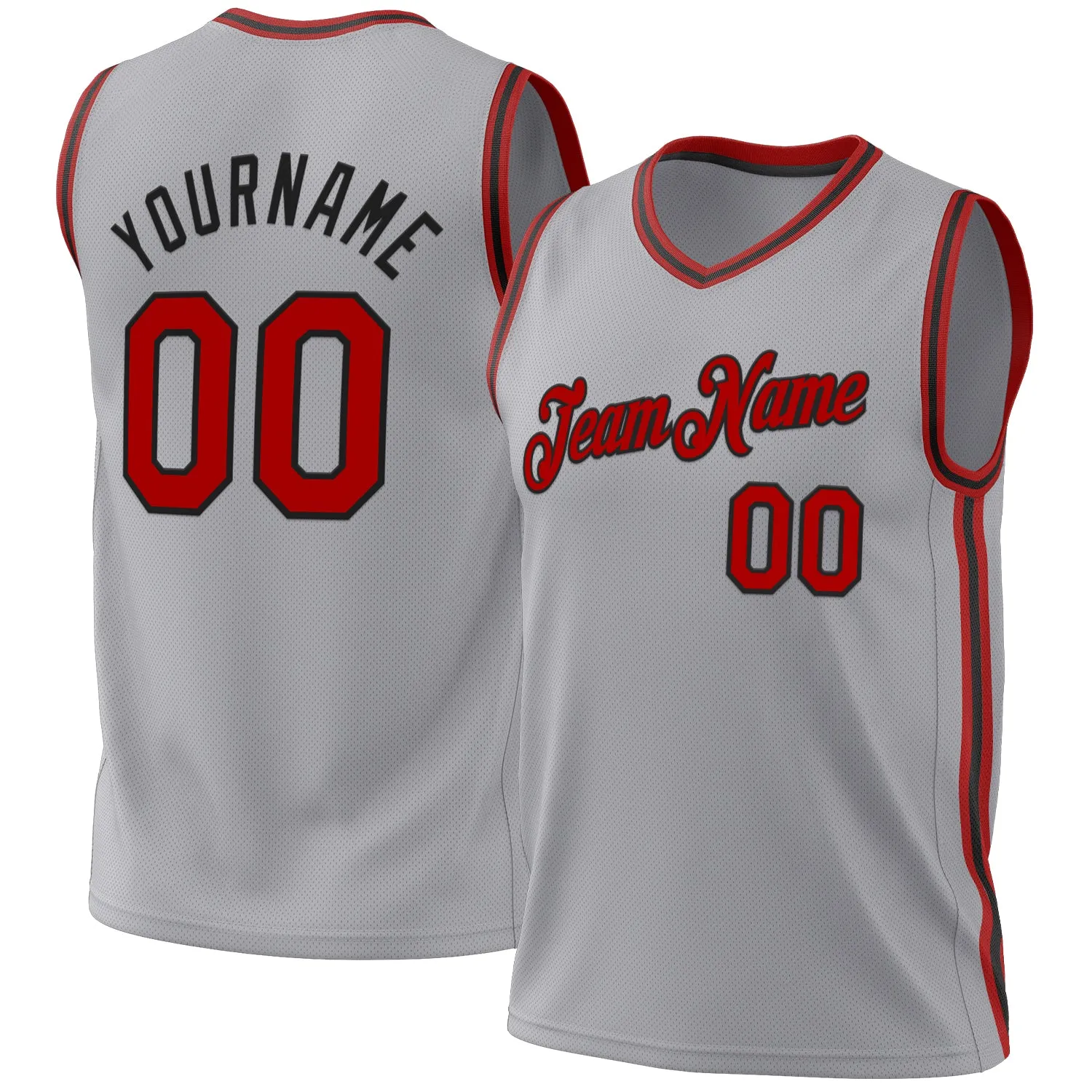 Custom Gray Red-Black Authentic Throwback Basketball Jersey