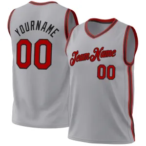 Custom Gray Red-Black Authentic Throwback Basketball Jersey