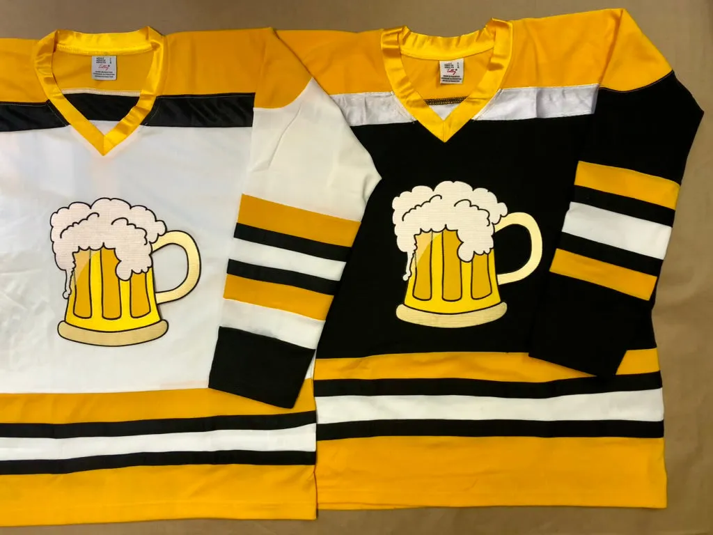 Custom Hockey Jerseys with a Beer Mug Twill Logo