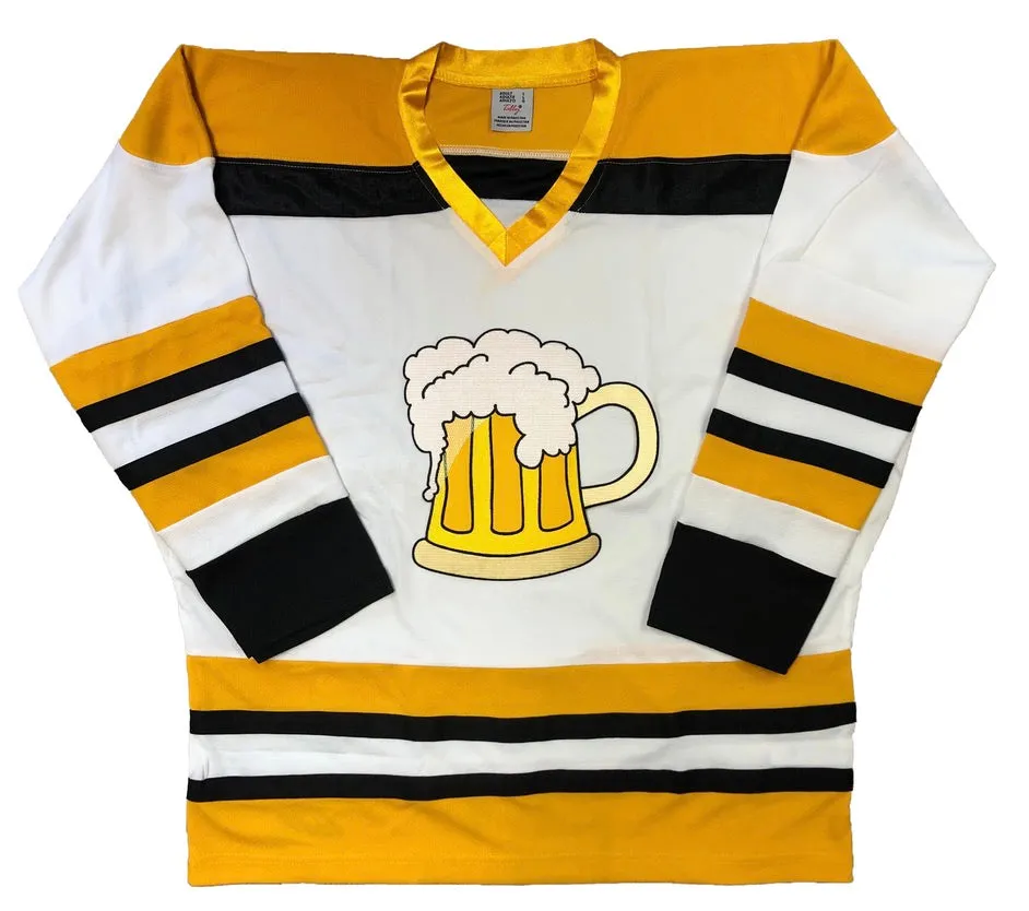 Custom Hockey Jerseys with a Beer Mug Twill Logo