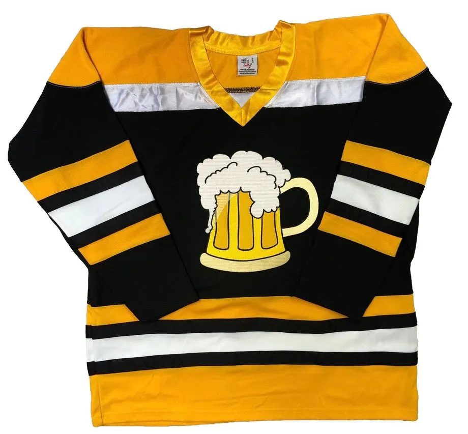 Custom Hockey Jerseys with a Beer Mug Twill Logo