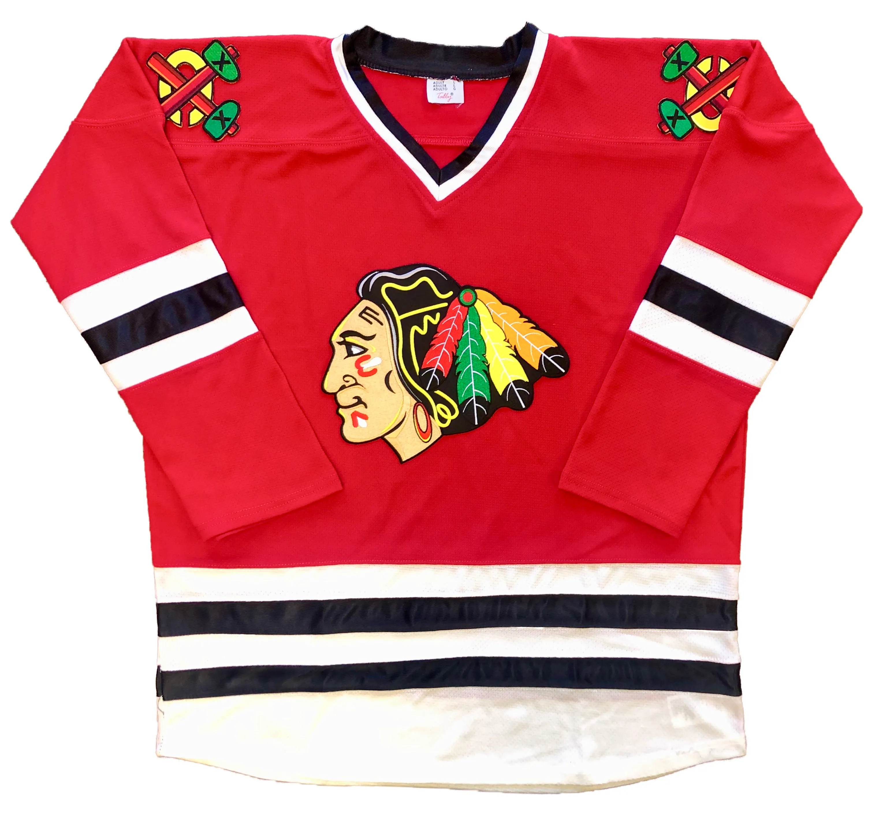 Custom Hockey Jerseys with a Blackhawk Logo and Shoulder Patches