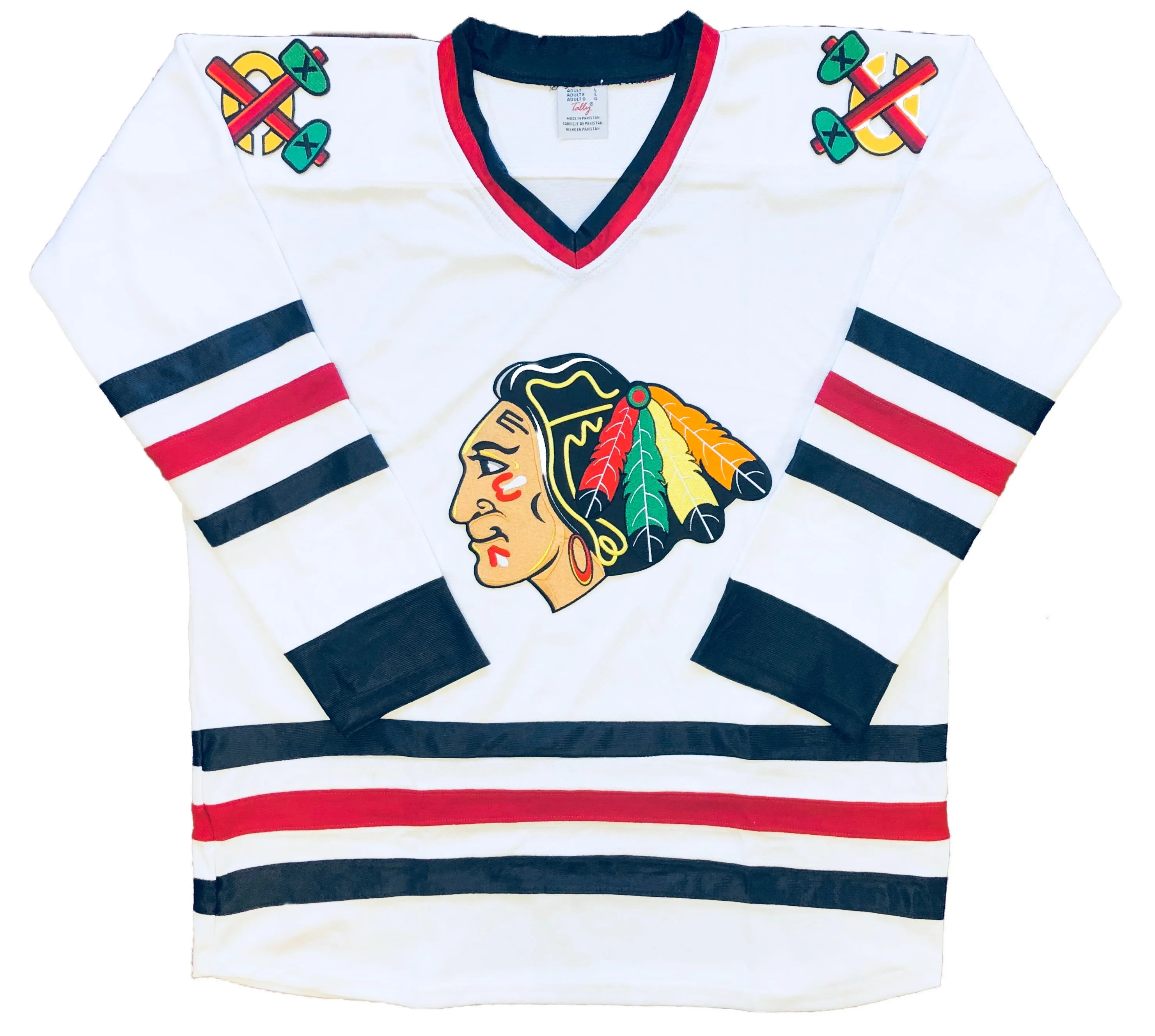 Custom Hockey Jerseys with a Blackhawk Logo and Shoulder Patches