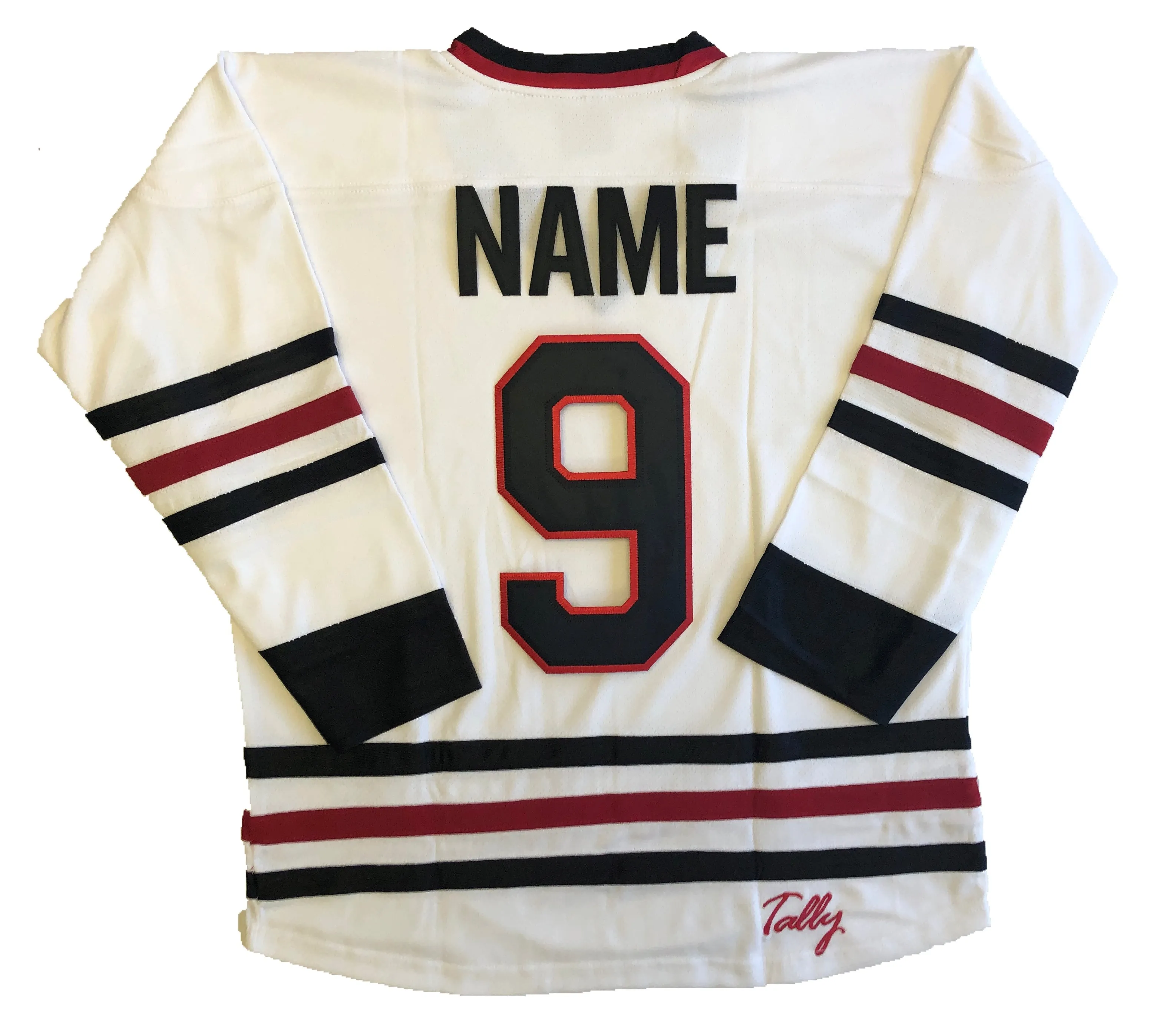 Custom Hockey Jerseys with a Blackhawk Logo and Shoulder Patches