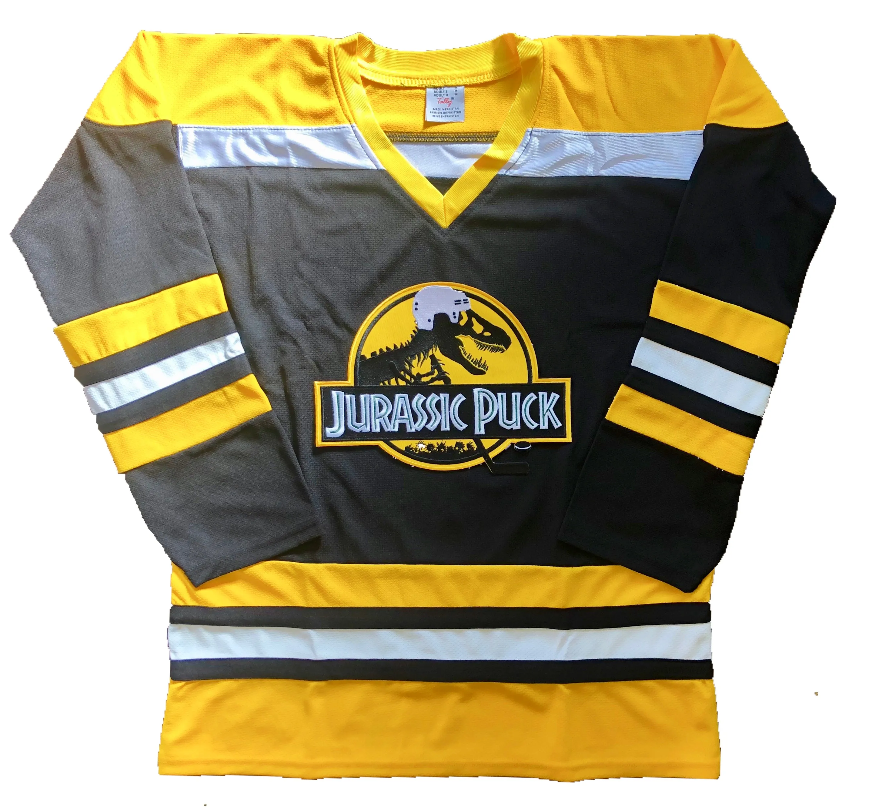 Custom Hockey Jerseys with a Jurassic Puck Embroidered Twill Logo