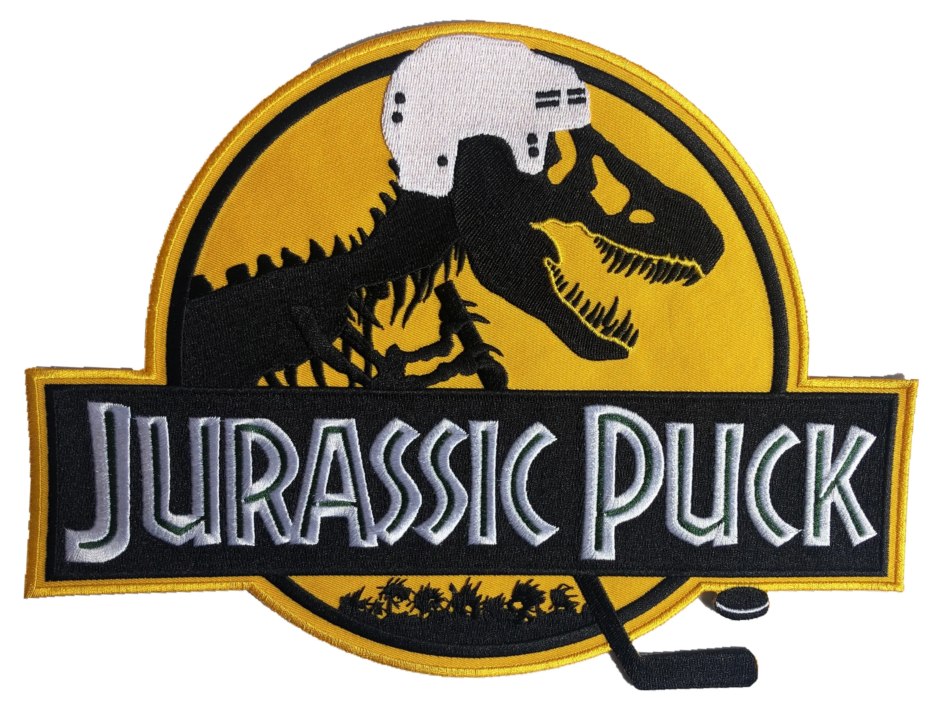 Custom Hockey Jerseys with a Jurassic Puck Embroidered Twill Logo