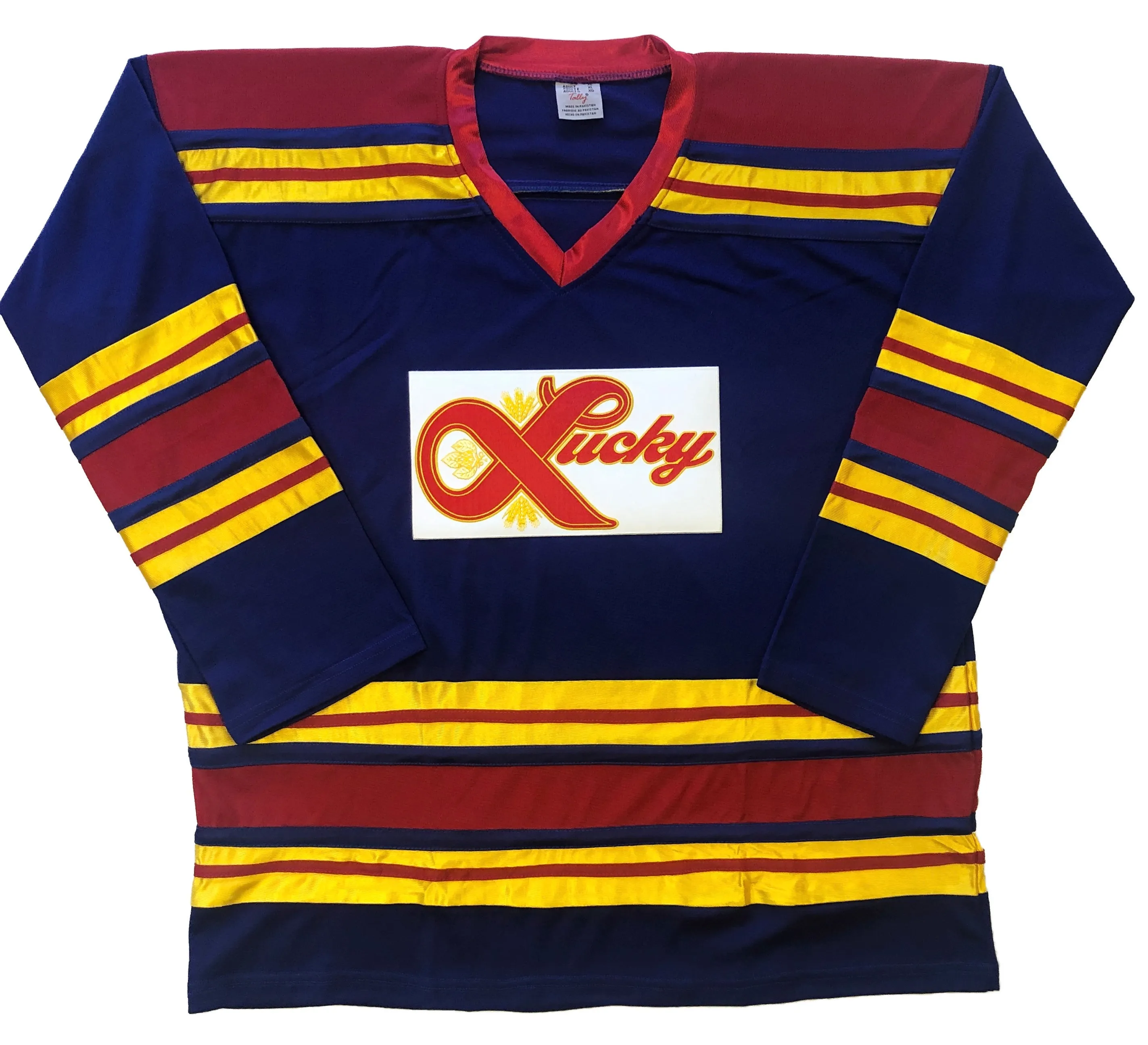 Custom Hockey Jerseys with a Lucky Embroidered Twill Logo