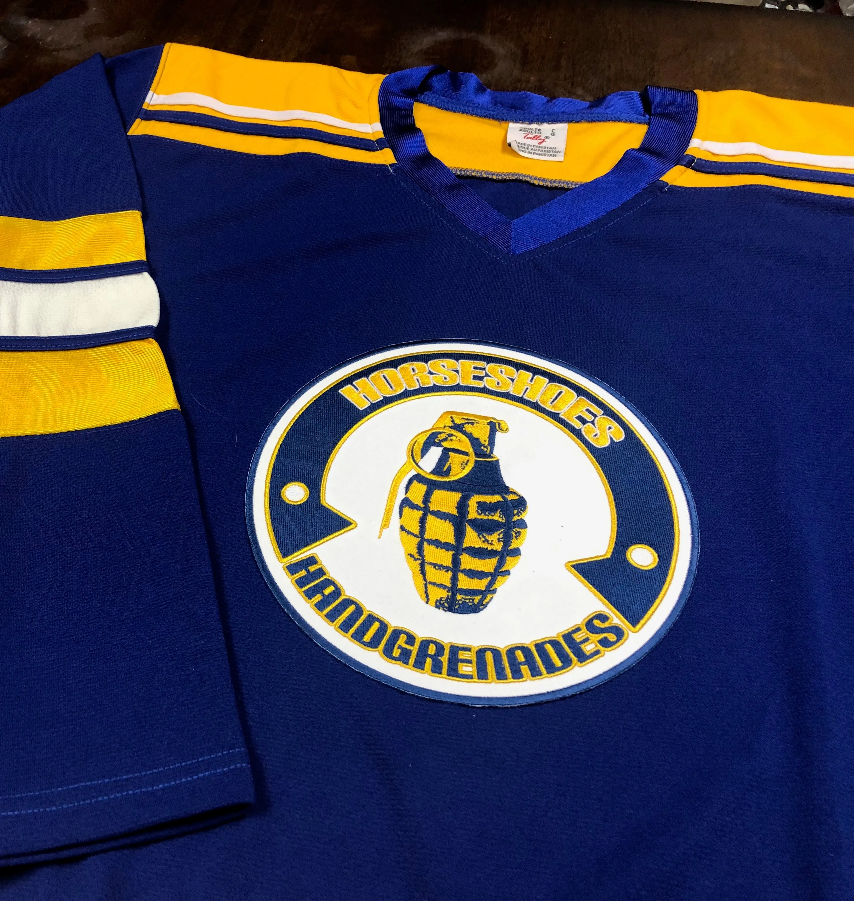 Custom Hockey Jerseys with the Horseshoes and Handgrenades Twill Crest