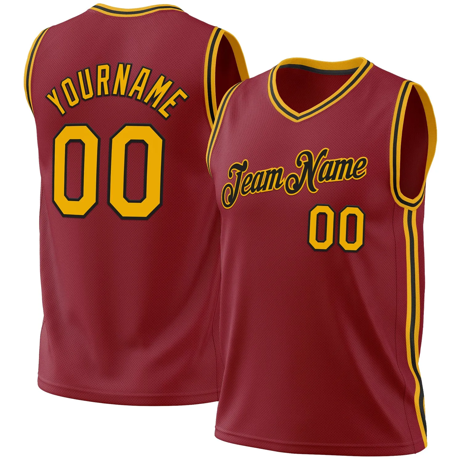 Custom Maroon Gold-Black Authentic Throwback Basketball Jersey