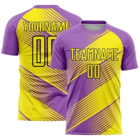 Custom Medium Purple Light Yellow-Black Line Sublimation Soccer Uniform Jersey