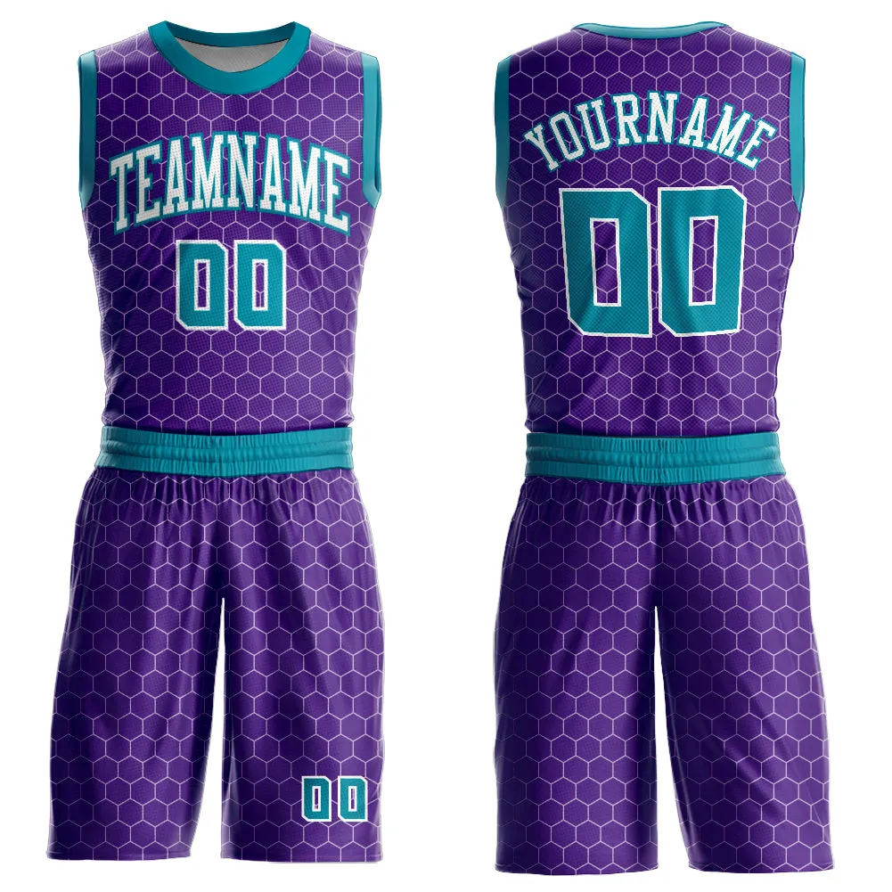 Custom Purple Teal-White Round Neck Sublimation Basketball Suit Jersey