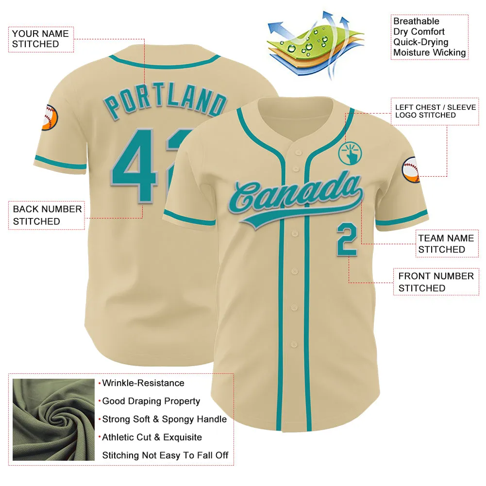 Custom Sand Teal-Gray Authentic Baseball Jersey