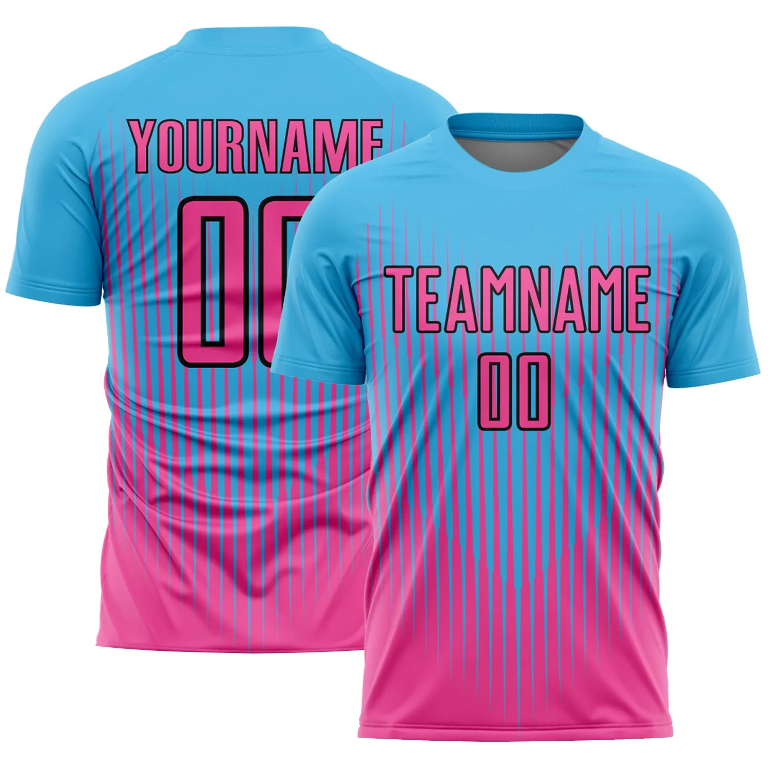 Custom Sky Blue Pink-Black Lines Sublimation Soccer Uniform Jersey