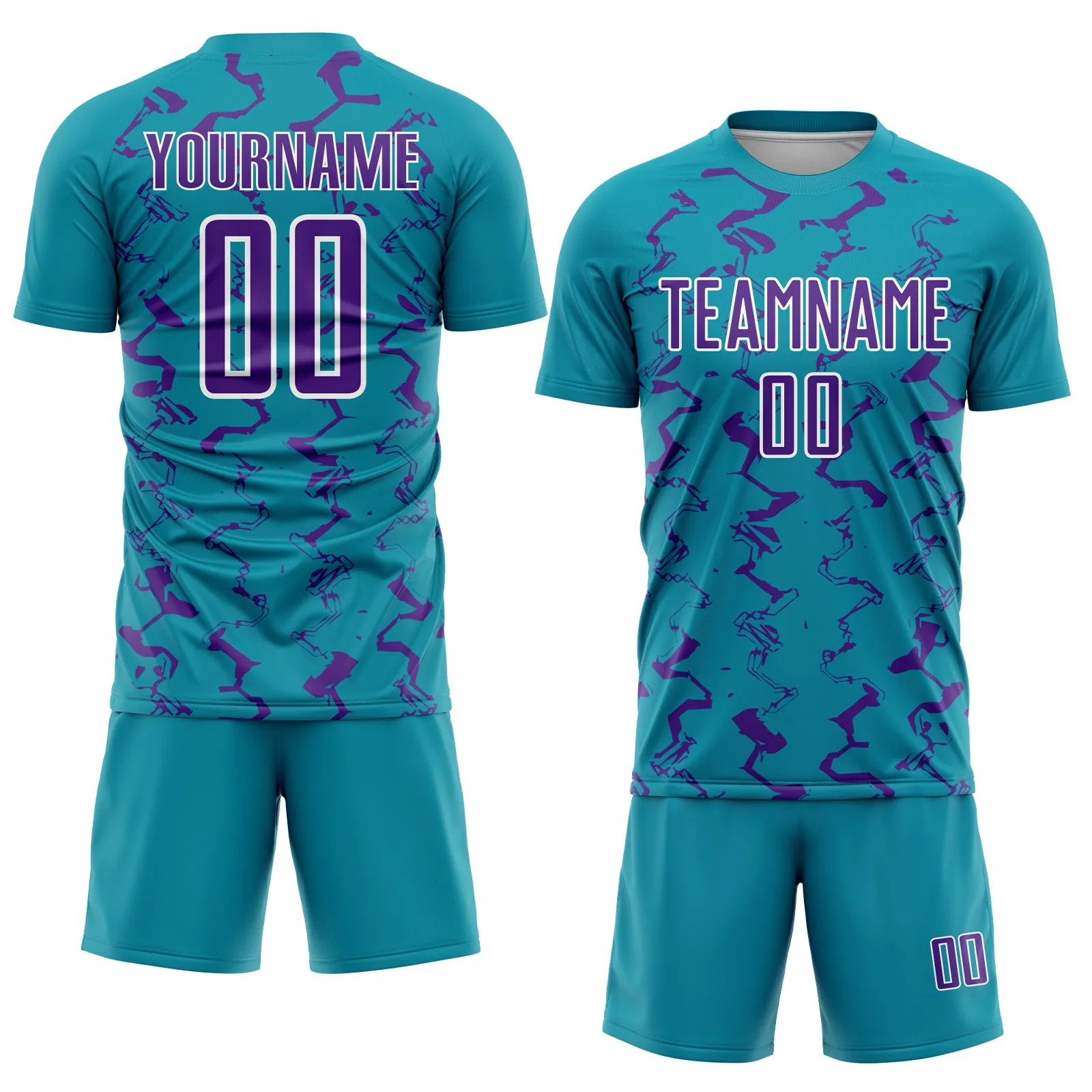 Custom Teal Purple-White Abstract Lines Sublimation Soccer Uniform Jersey