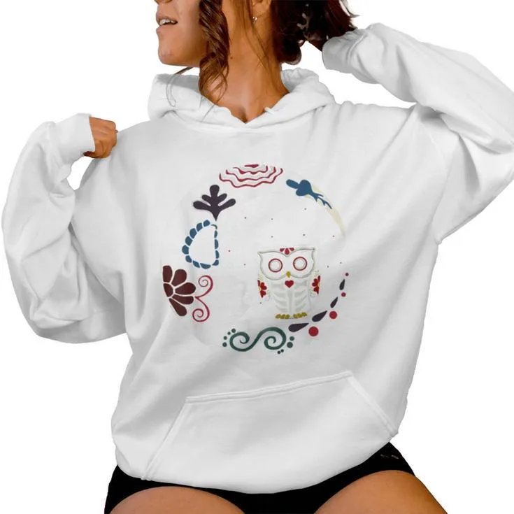 Cute Owl Sugar Skull Sitting On Scary Moon Horror Halloween Women Hoodie