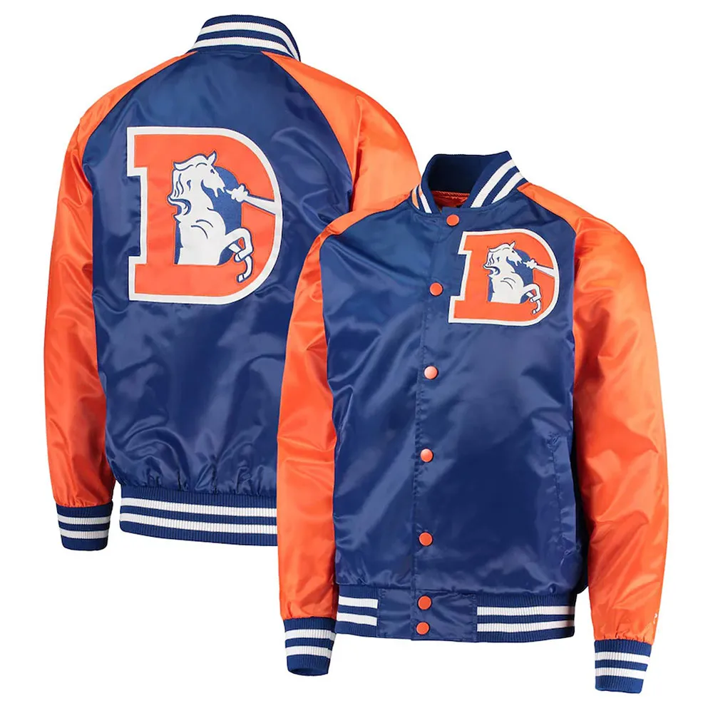 Denver Broncos Lead-Off Orange and Royal Blue Varsity Satin Jacket