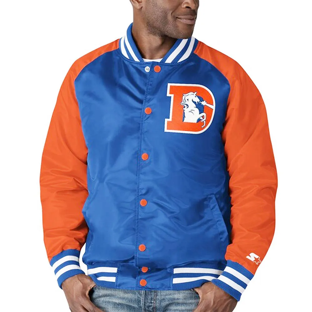 Denver Broncos Lead-Off Orange and Royal Blue Varsity Satin Jacket