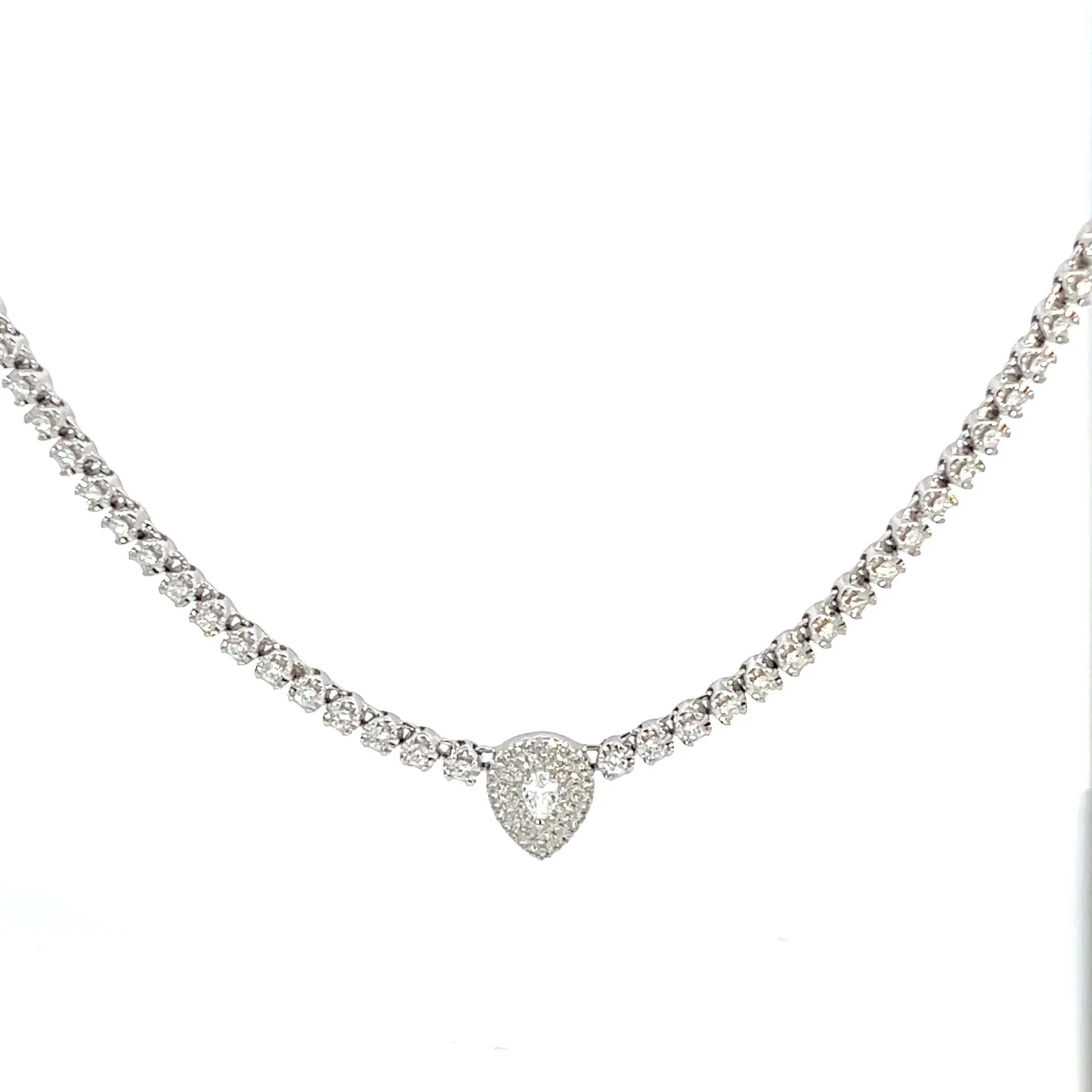 Diamond Tennis Necklace With Pear Shaped Center