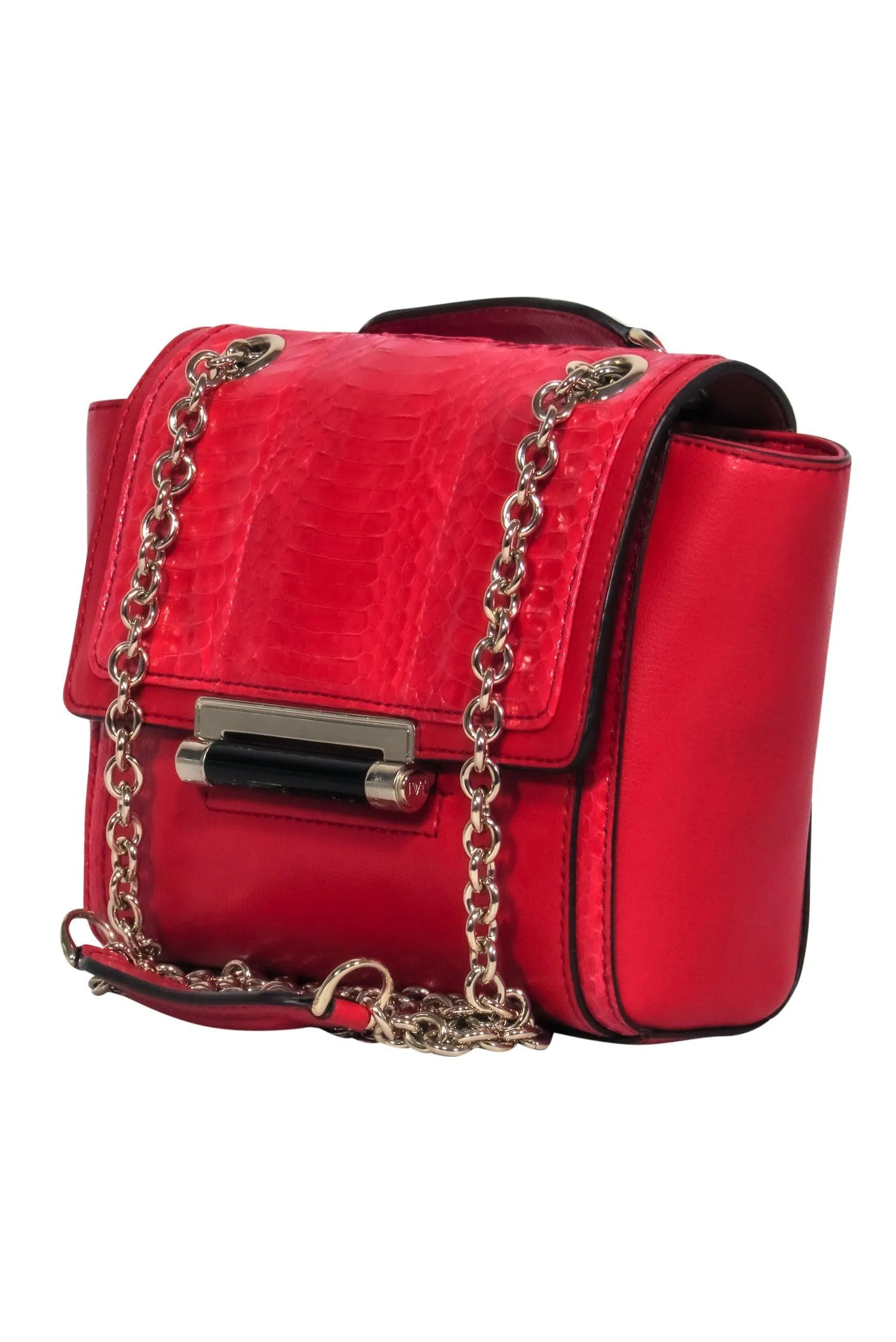 Diane von Furstenberg - Red Leather & Snakeskin Small Shoulder Bag w/ Chain Strap