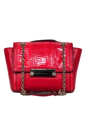 Diane von Furstenberg - Red Leather & Snakeskin Small Shoulder Bag w/ Chain Strap