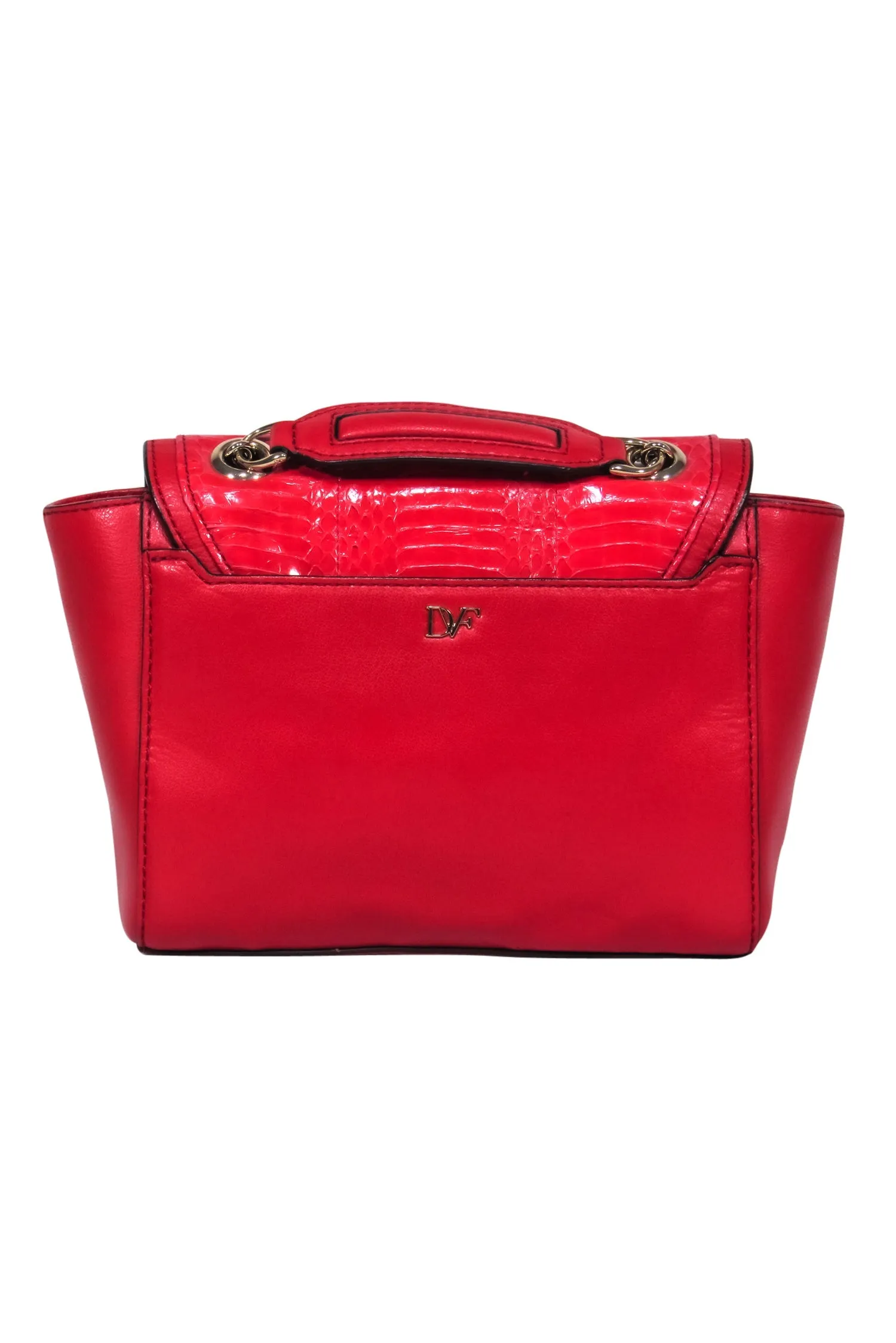 Diane von Furstenberg - Red Leather & Snakeskin Small Shoulder Bag w/ Chain Strap