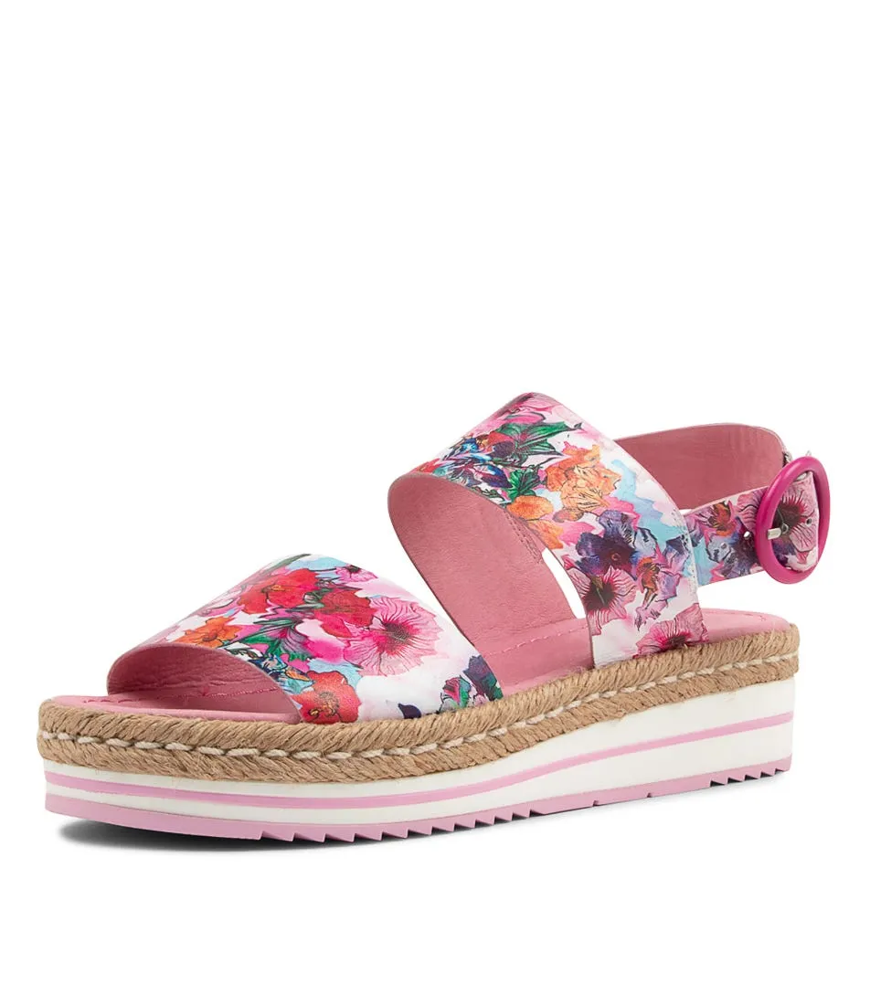 DJANGO & JULIETTE Atha Poppy Print Leather Sandals