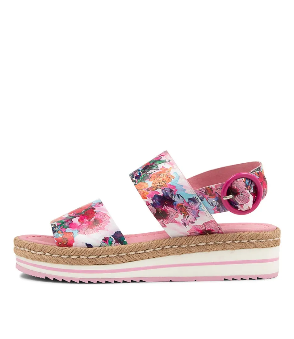 DJANGO & JULIETTE Atha Poppy Print Leather Sandals