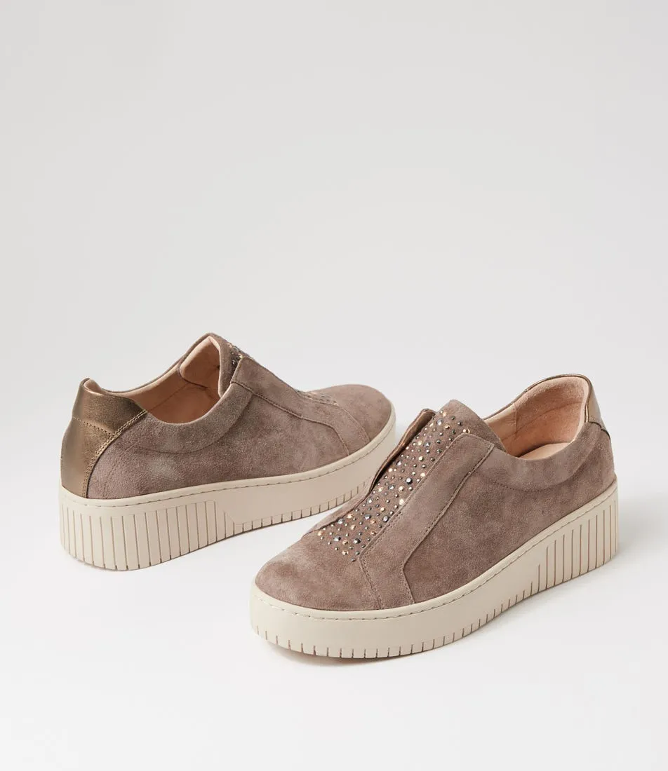 DJANGO & JULIETTE Kangie Taupe Bronze Suede Leather Sneakers