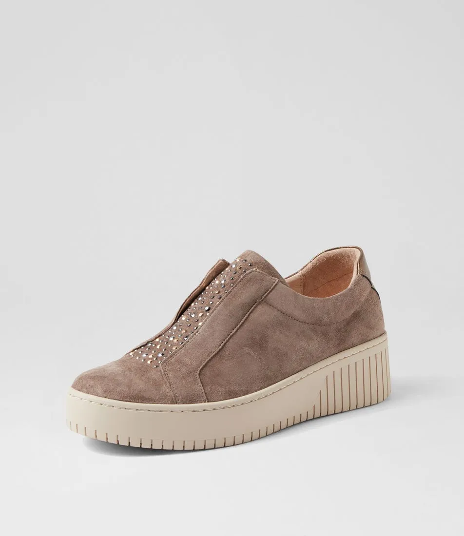 DJANGO & JULIETTE Kangie Taupe Bronze Suede Leather Sneakers