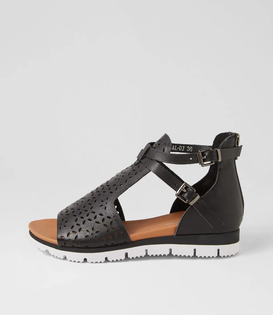 DJANGO & JULIETTE Lopical Black White Leather Sandals