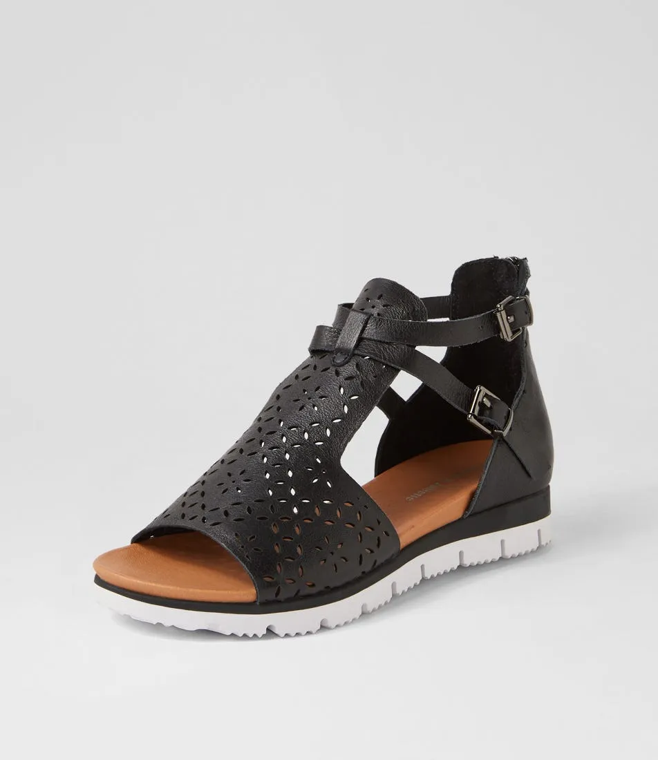 DJANGO & JULIETTE Lopical Black White Leather Sandals