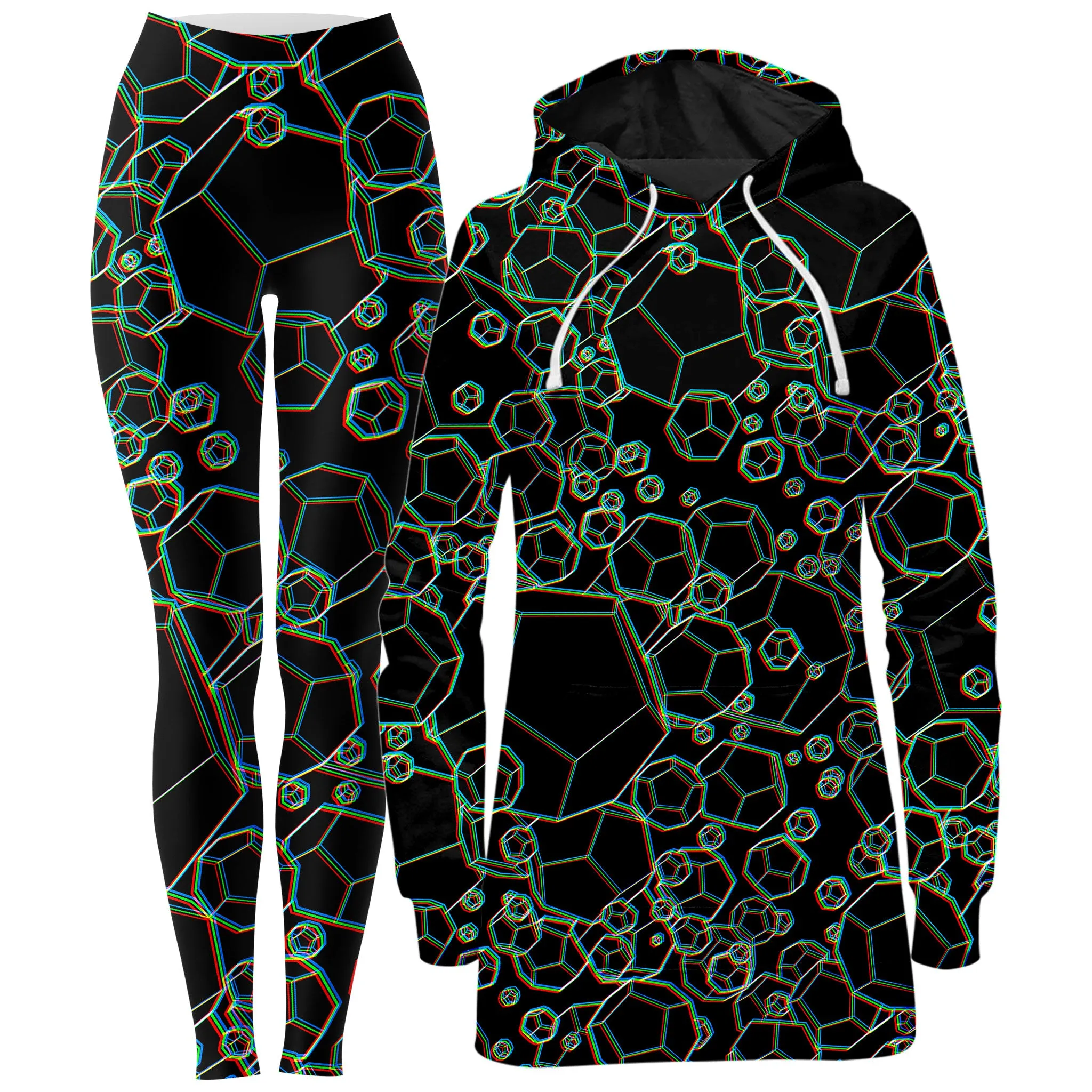 Dodecahedron Madness Glitch Hoodie Dress and Leggings Combo