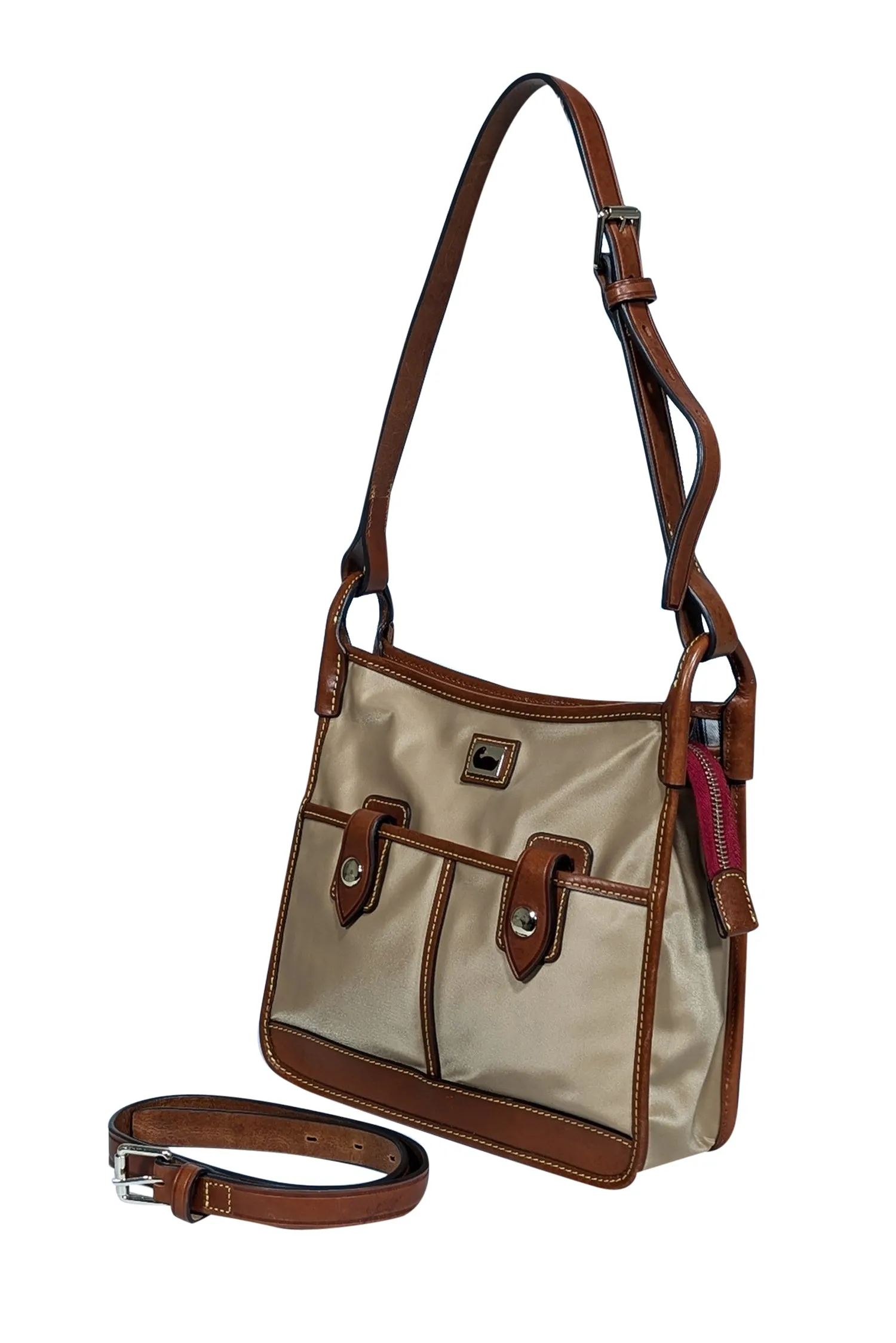 Dooney & Bourke - Beige Nylon Shoulder Bag w/ Leather Trims