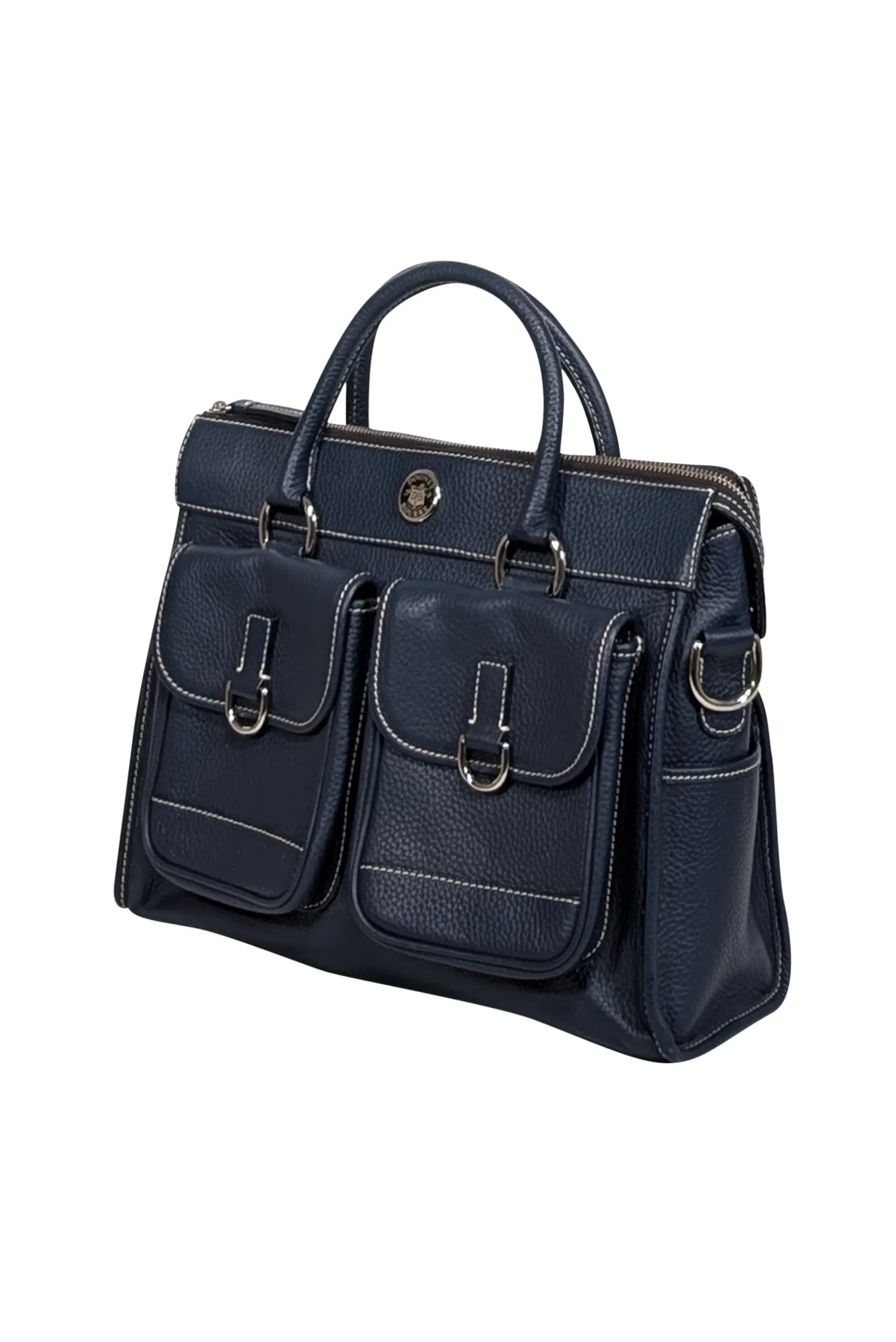 Dooney & Bourke - Navy Blue Pebbled Leather Double Pocket Front Shoulder Bag