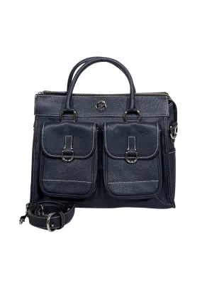 Dooney & Bourke - Navy Blue Pebbled Leather Double Pocket Front Shoulder Bag