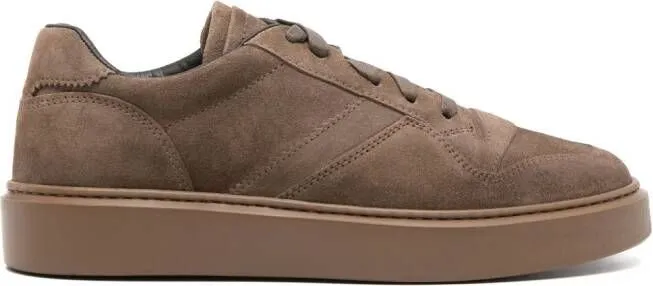 Doucal's logo-debossed suede sneakers Brown