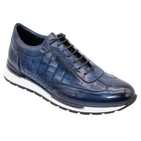 Duca by Matiste Varsi Calfskin Croc Print Sneakers Navy