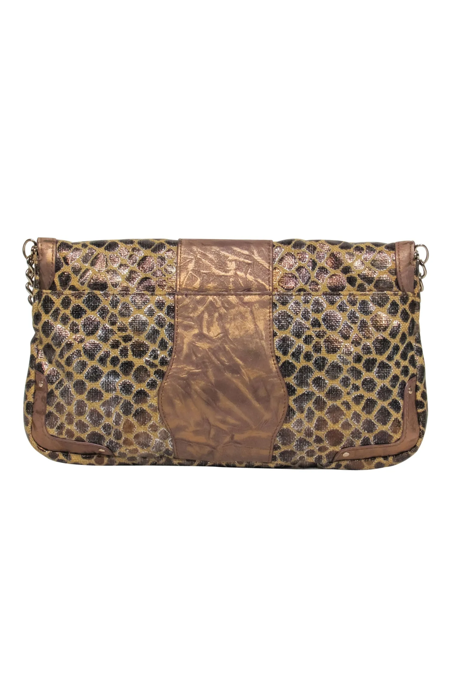 Elaine Turner - Bronze & Tan Giraffe Print Shoulder Bag w/ Bamboo Clasp