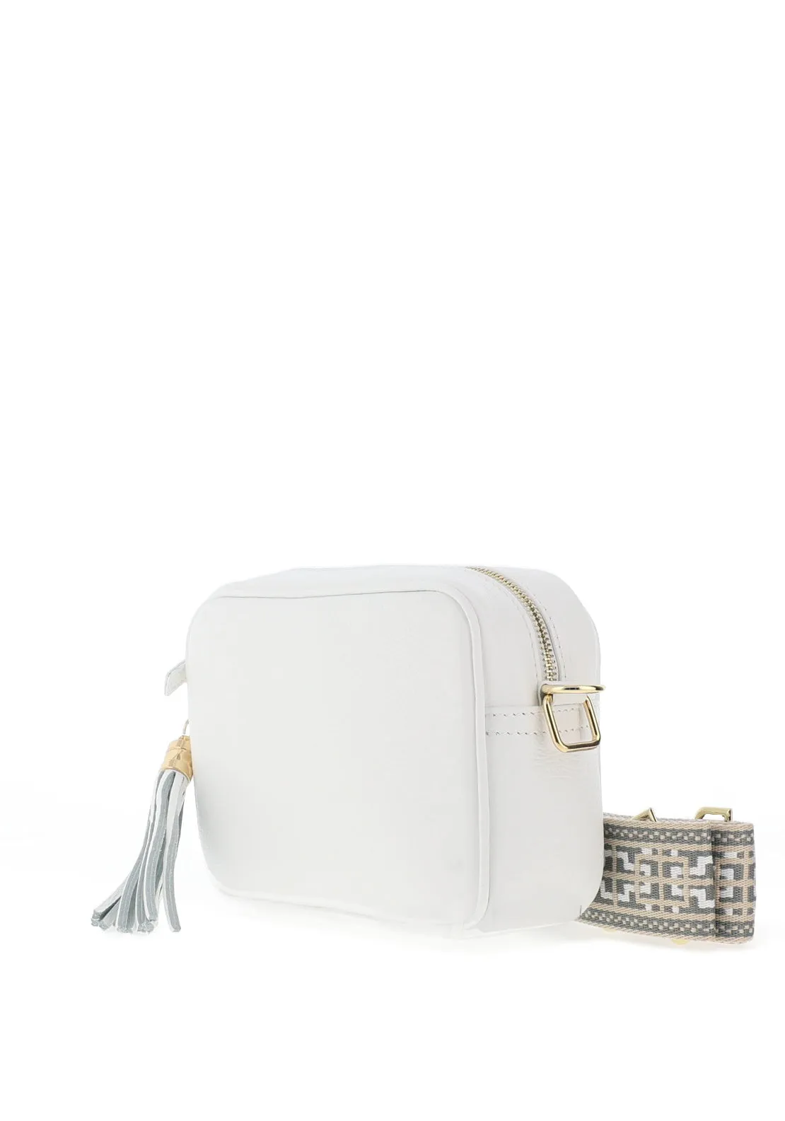 Elie Beaumont Leather Tapestry Strap Crossbody Bag, White