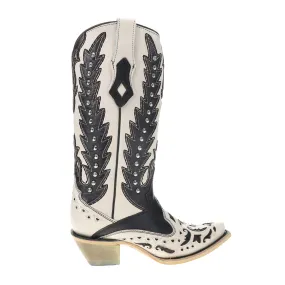 Embroidered Studded Overlay Snip Toe Cowboy Boots