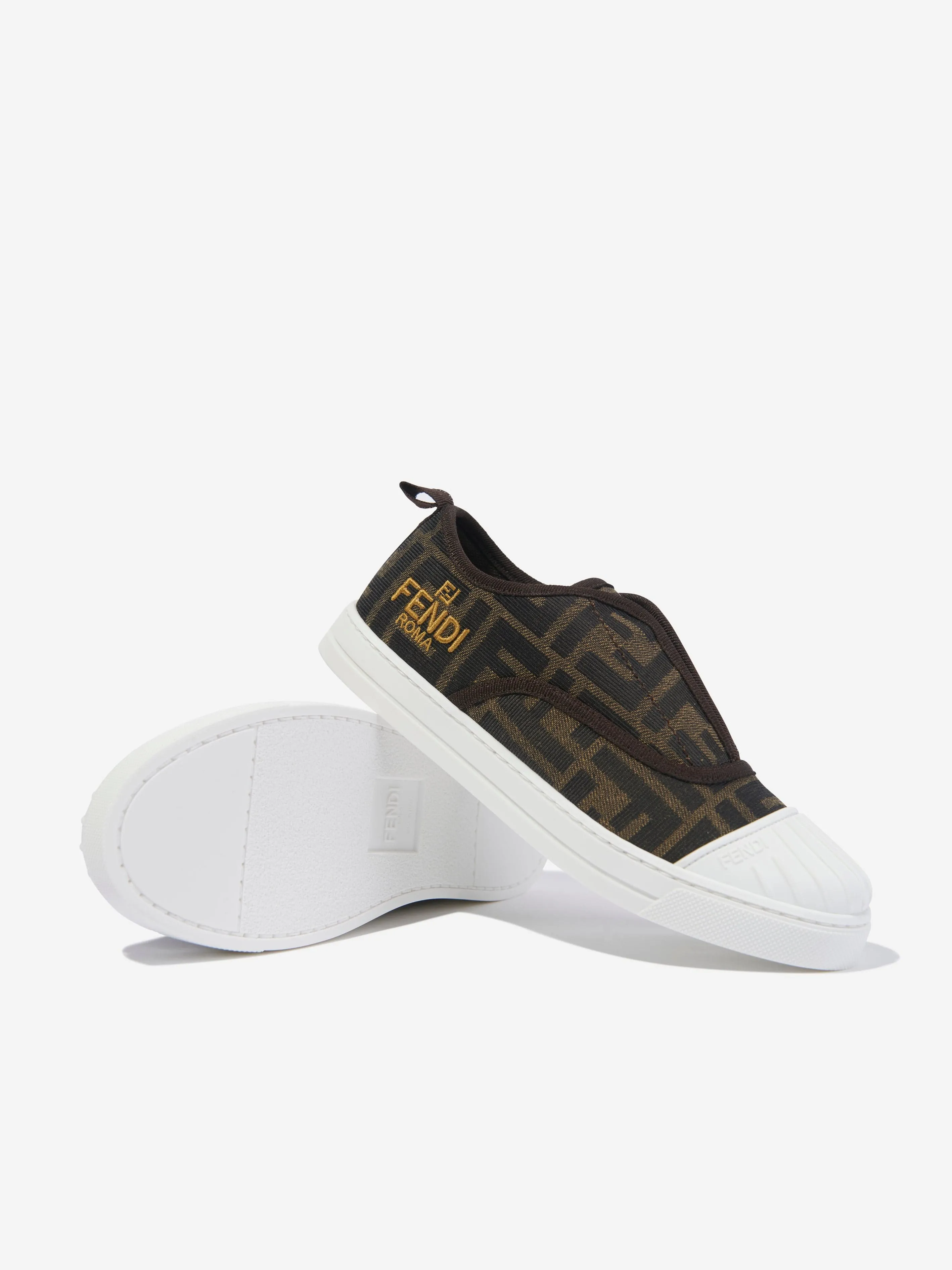 Fendi Kids FF Logo Trainers in Brown