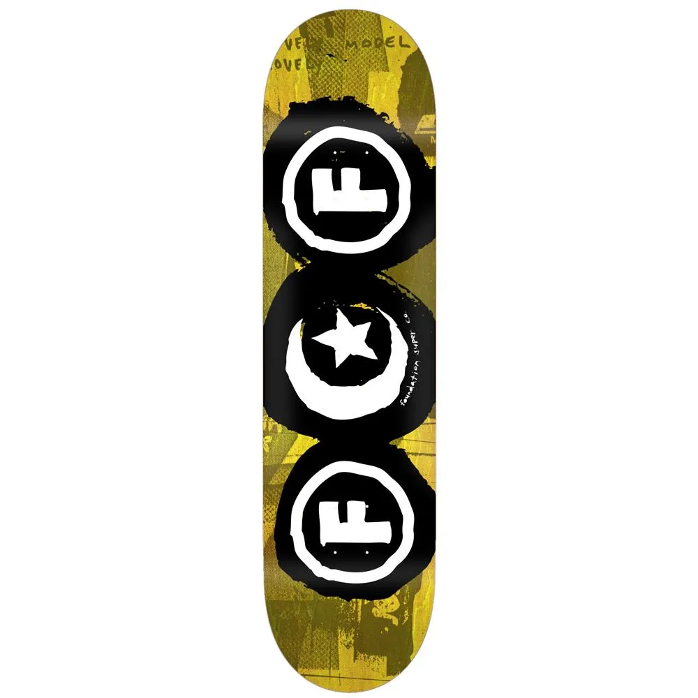 Foundation Trio Skateboard Deck Yellow 8.25