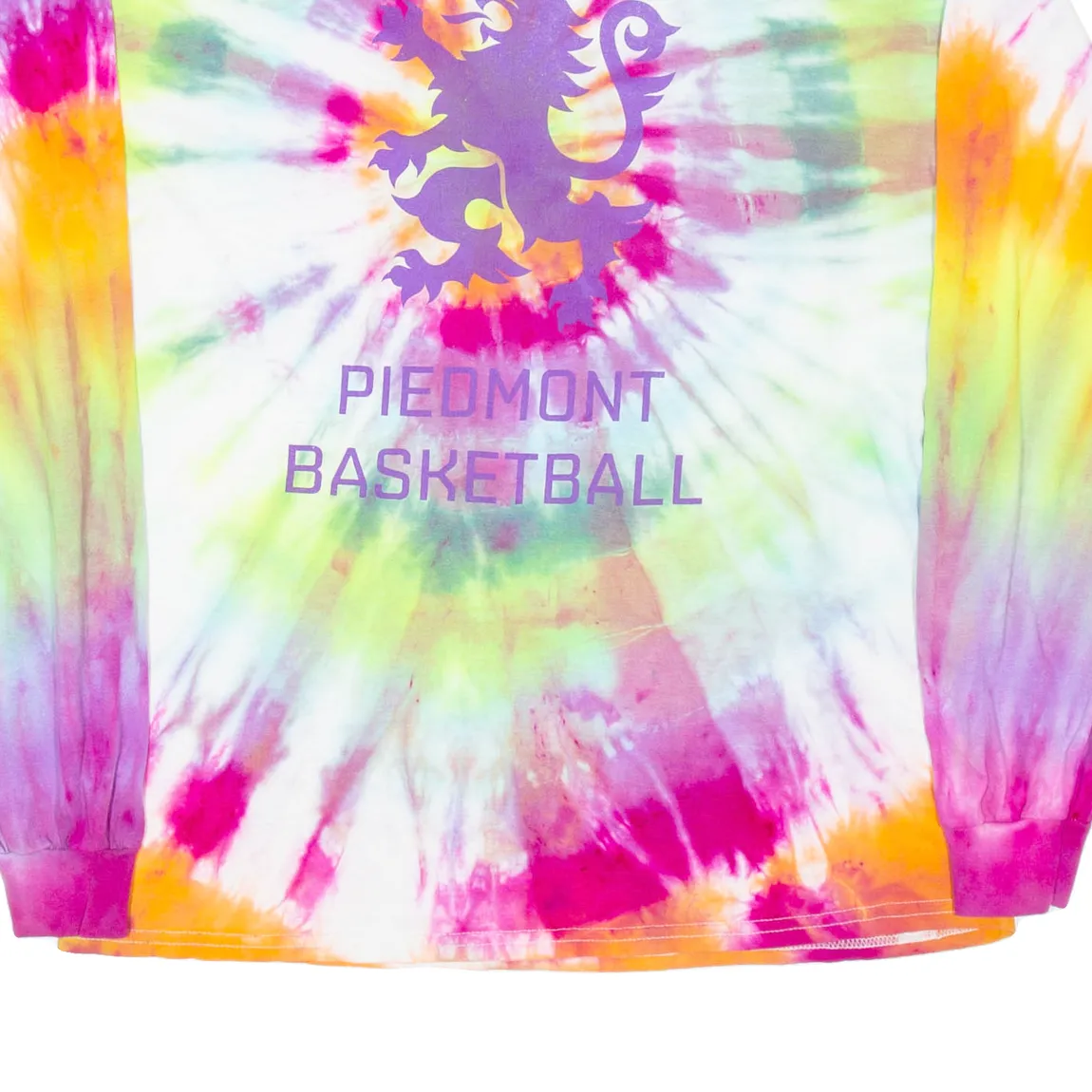 GILDAN Piedmont Basketball Womens Tie Dye T-Shirt Purple Long Sleeve USA L