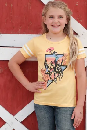 GIRL'S COWGIRL PRINT FOOTBALL TEE - YELLOW