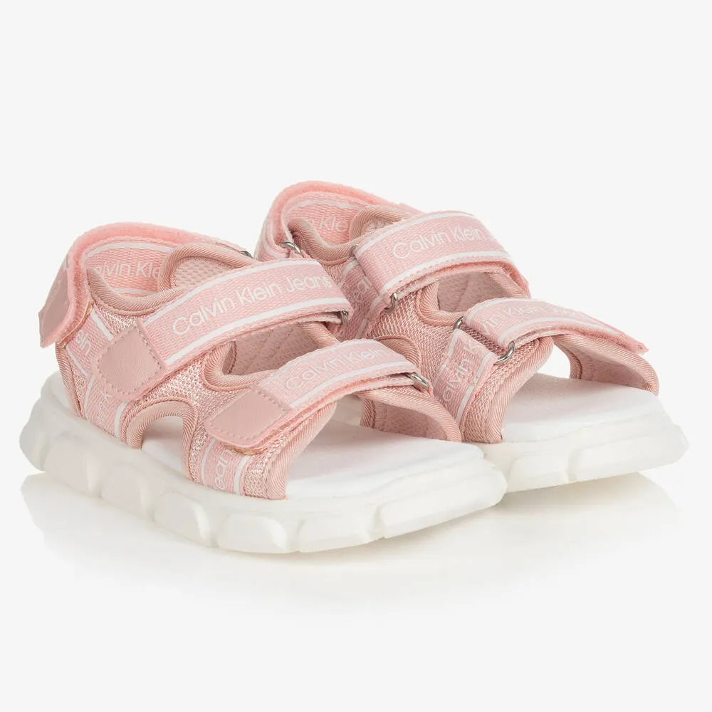 Girls Pink & White Woven Logo Sandals