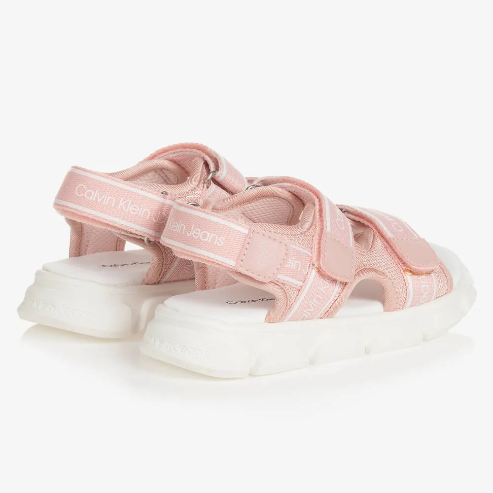 Girls Pink & White Woven Logo Sandals