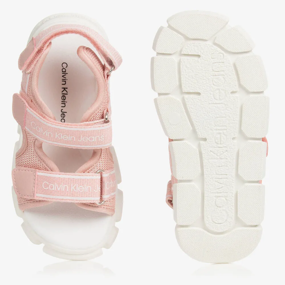 Girls Pink & White Woven Logo Sandals